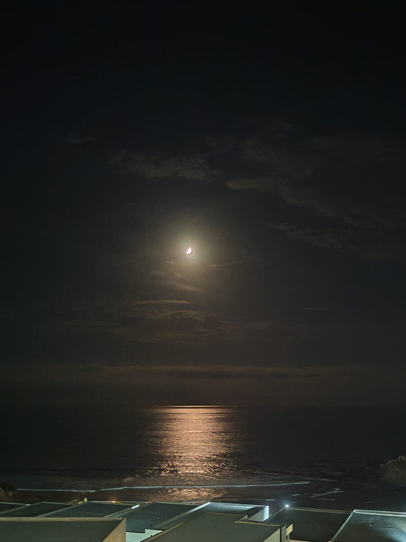 月光に照らし出される夜の海