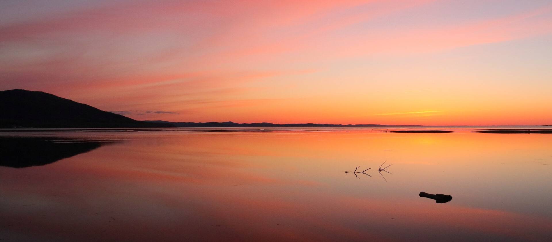 Pink sunset by the lake in Hokkaido